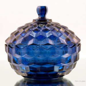 Cobalt Blue Glass Vintage Cubist Pattern Covered Jar