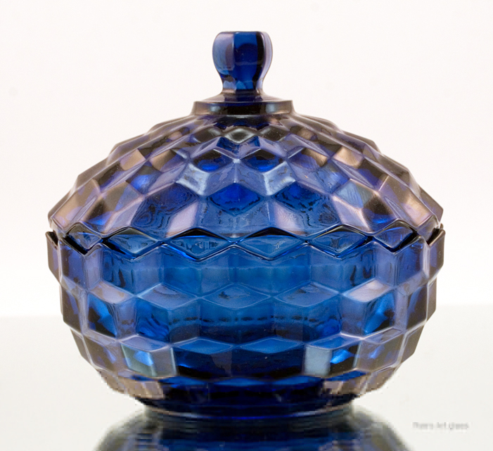 Cobalt Blue Glass Vintage Cubist Pattern Covered Jar