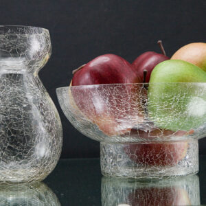 Hyacinth Vase and Bowl in Hand-Blown Crackle Glass