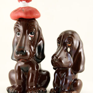 Crying Hound Vintage Redware Bank and Decanter