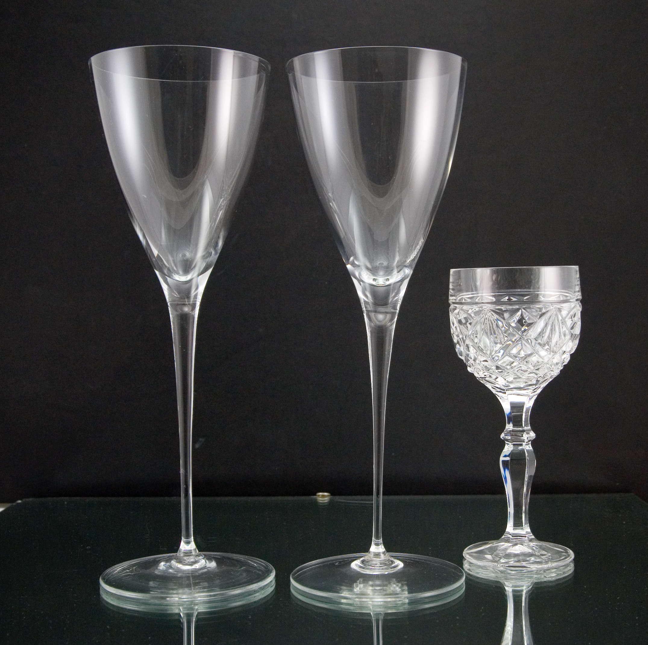 Vintage Tiffany Crystal Pair of Tall Fine Blown Goblets
