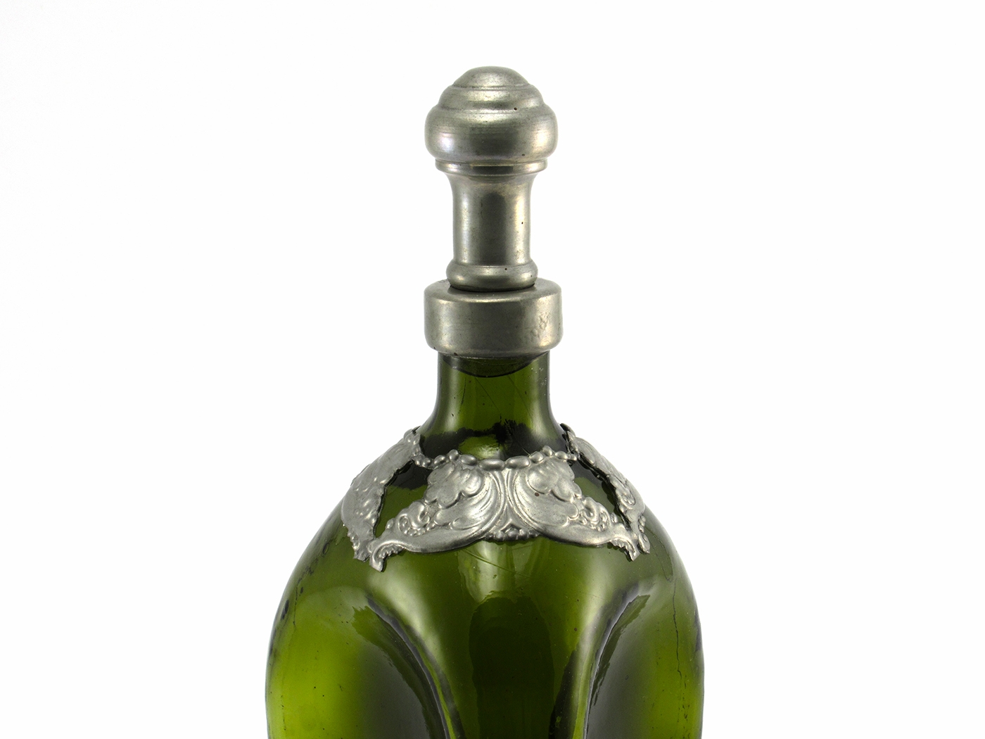 Danish Glass Decanter Old World Style with Pewter Collar - Image 4