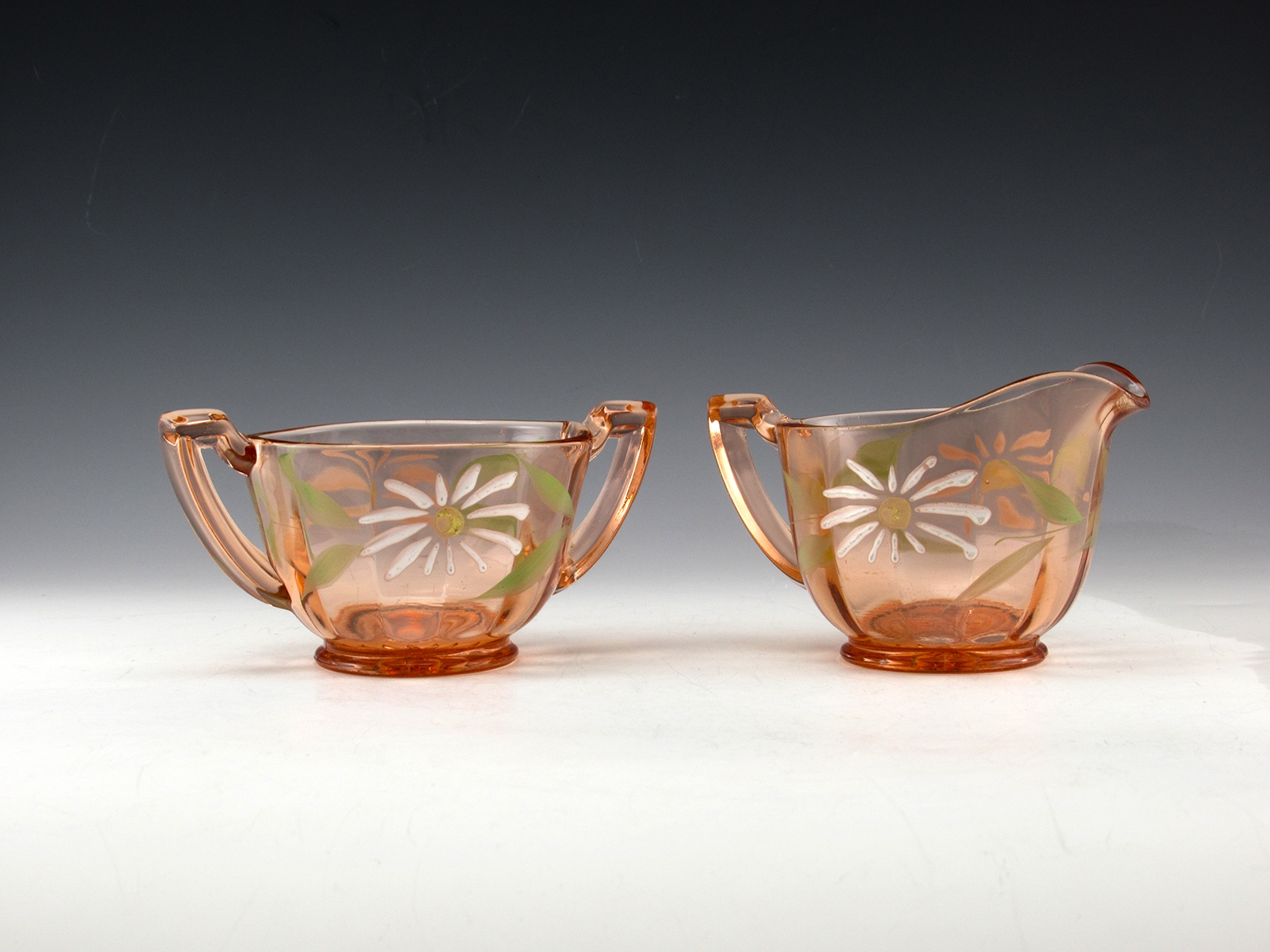 Pink Depression Glass Gay Fad Creamer & Sugar - Image 4
