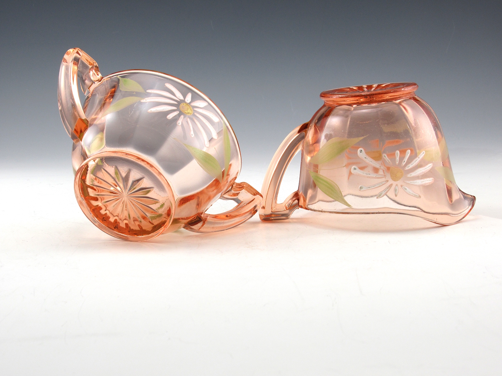 Pink Depression Glass Gay Fad Creamer & Sugar - Image 3