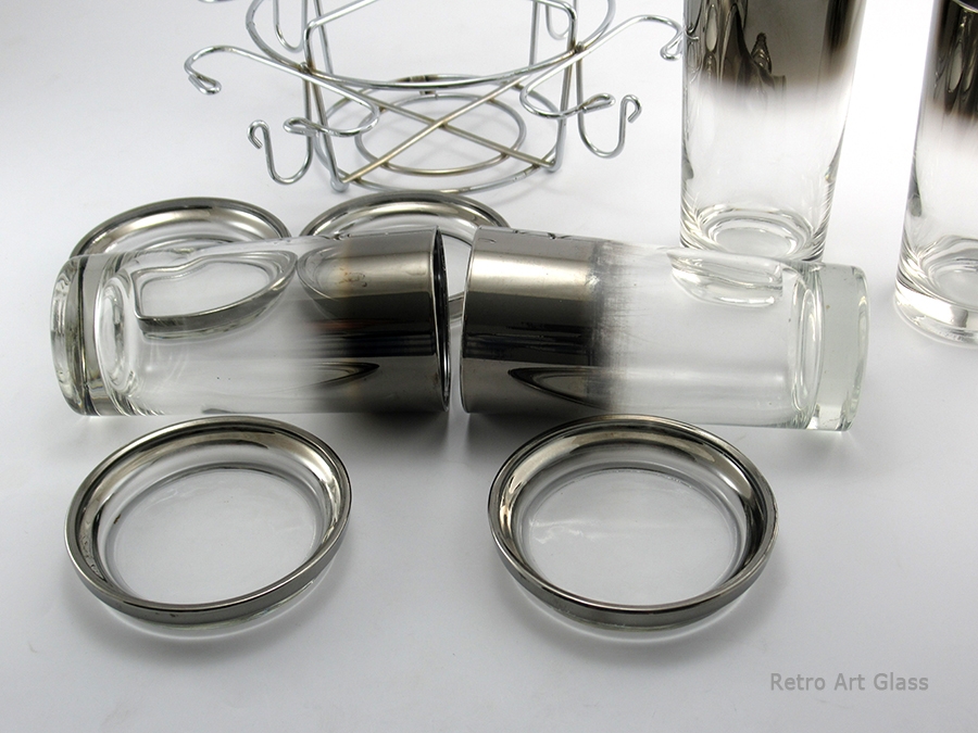 Mid-Century Cocktail Bar Glass Set with Caddy, Coasters, Bowl and Liner - Image 8
