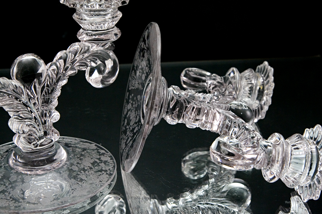 Cambridge Rose Point Etch Crystal Candle Holder Set - Image 4