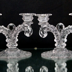 Cambridge Rose Point Etch Crystal Candle Holder Set