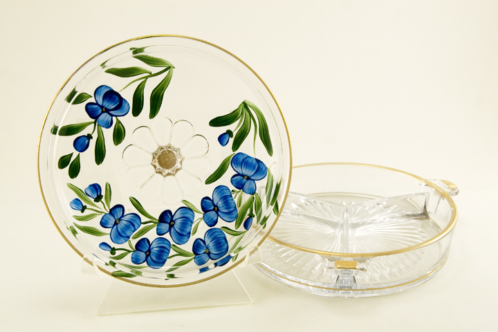 Elegant Depression Glass Covered 3-Part Dish with Enamel Pansies - Image 3