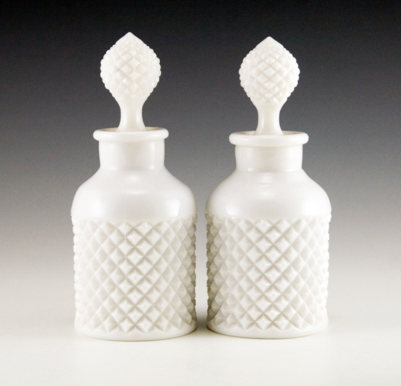 Vintage Milk Glass Vanity Bottle Set