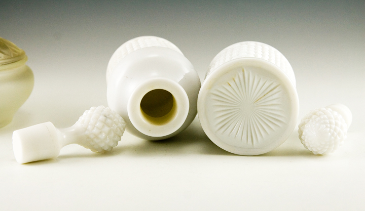 Vintage Milk Glass Vanity Bottle Set - Image 3