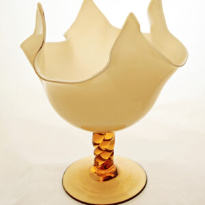 Fazzoletto Vase with Twisted Stem in Cased Caramel Glass
