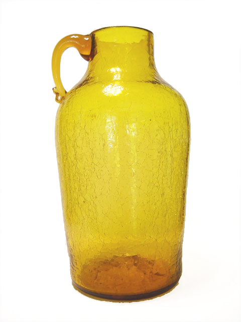 Giant Art Glass Floor Vase Jug in Jonquil Crackle Mid-Century