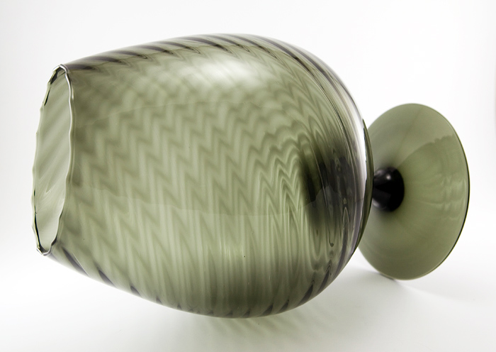 Giant Snifter Vase Spiral Optic in Moss Black Art Glass - Image 2