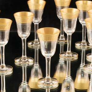Gold Encrusted Crystal Stemware Set of 10 Rambler Rose by Tiffin 1930s