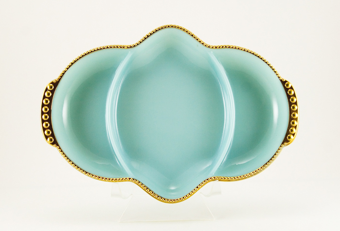 Gold Trimmed Turquoise Serving Dish by Fire King