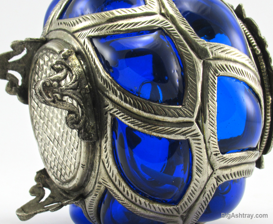 Antique Caged Glass Vase Ashtray Bowl Handmade Cobalt Blue - Image 5