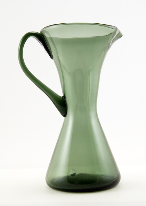 Hand-Blown Vintage Smoked Green Black Glass Beaker Jug