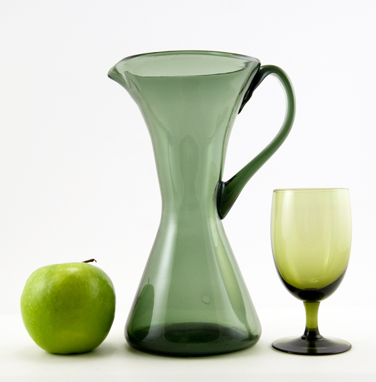 Hand-Blown Vintage Smoked Green Black Glass Beaker Jug - Image 3