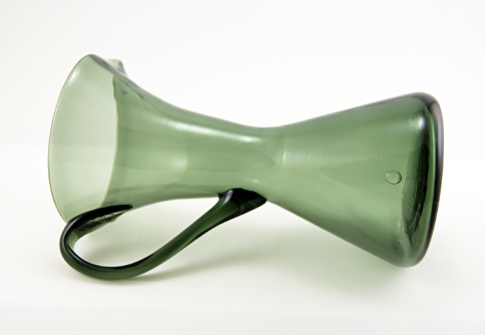 Hand-Blown Vintage Smoked Green Black Glass Beaker Jug - Image 4