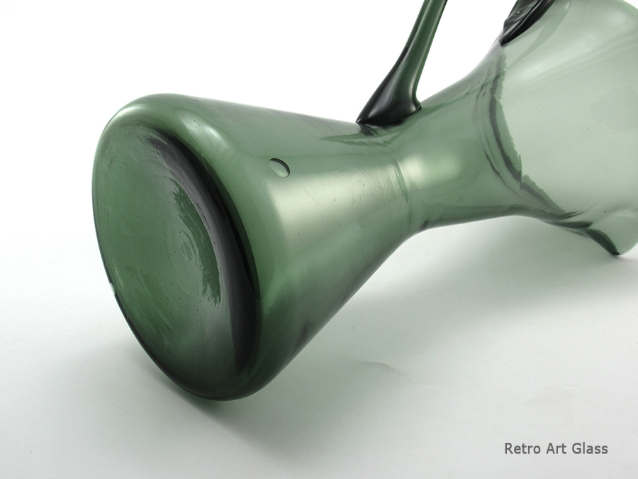 Hand-Blown Vintage Smoked Green Black Glass Beaker Jug - Image 5