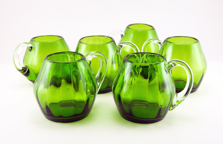 Handblown Art Deco Emerald Glass Mug Set of 6 - Image 2