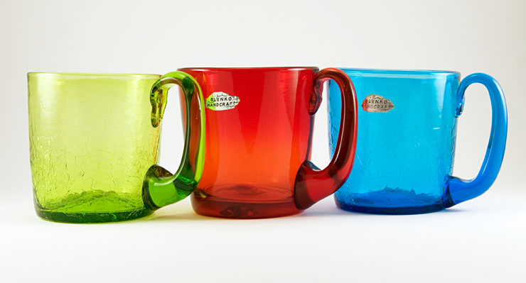 Big Blenko Mug in Blue Crackle Glass with Foil Label - Image 3