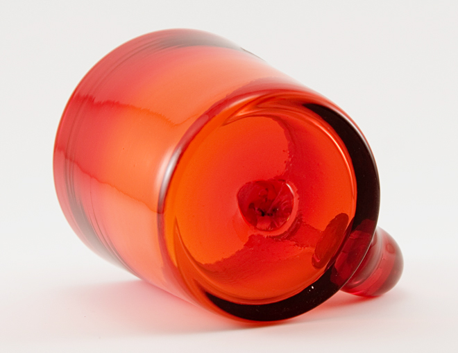 Huge Mug in Red Tangerine Glass with Foil Label by Blenko - Image 2