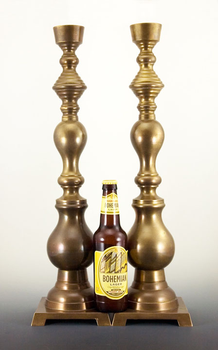 Immense Antique Beehive Baluster Brass Candlestick Holder Set - Image 3