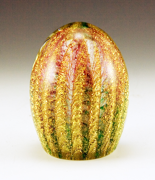 Italian Art Glass Gold Ribbed Paperweight