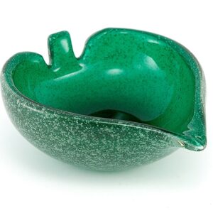 Vintage Italian Pulegoso Art Glass Green Leaf Bowl