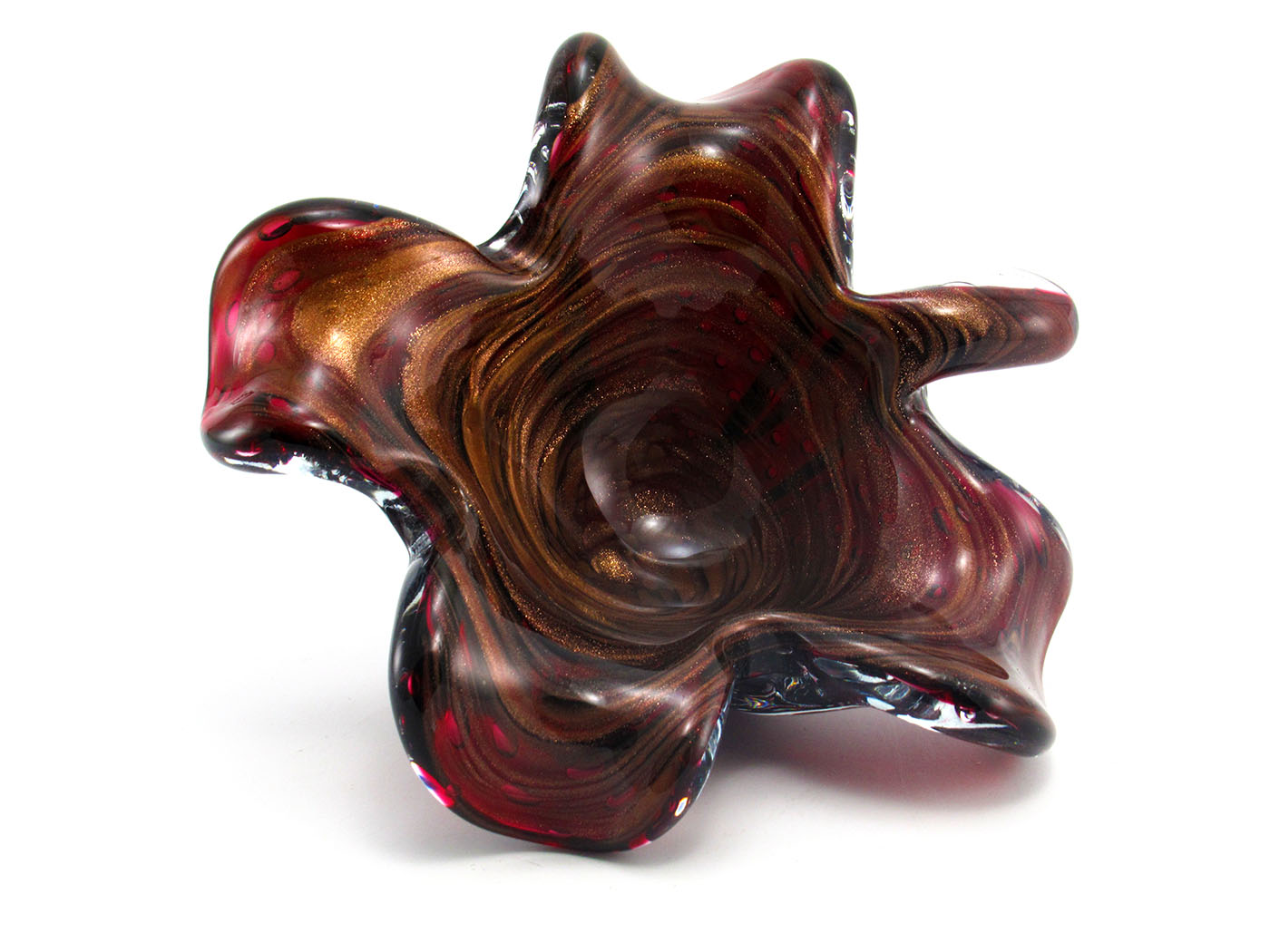 Barovier & Toso Murano Bowl Ruby Glass with Gold and Bubbles - Image 4