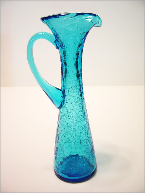 Kanawha Tall Ewer in Blue Crackle Glass