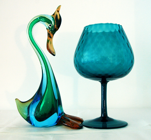 Italian Blue Optic Glass Snifter Goblet - Image 3