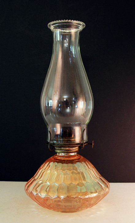 Large Peach Luster Hurricane Oil Lamp