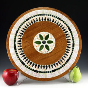 Retro Vintage Oak Centerpiece with Inlaid Tile - Large