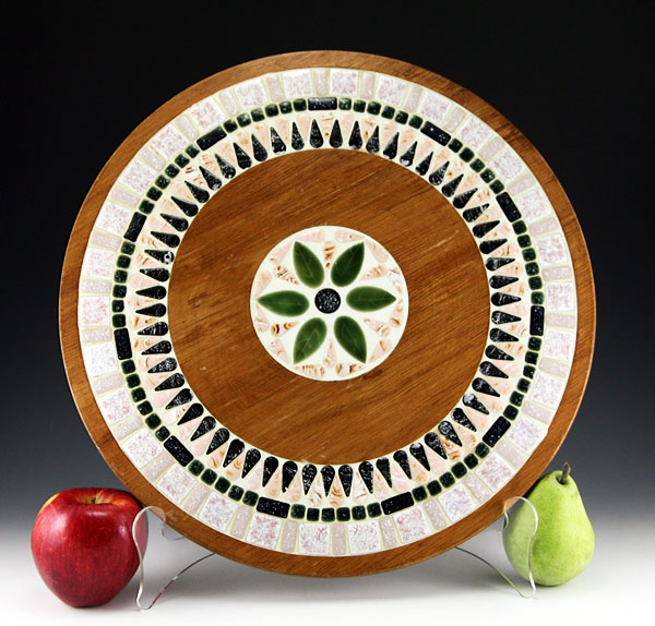 Retro Vintage Oak Centerpiece with Inlaid Tile - Large