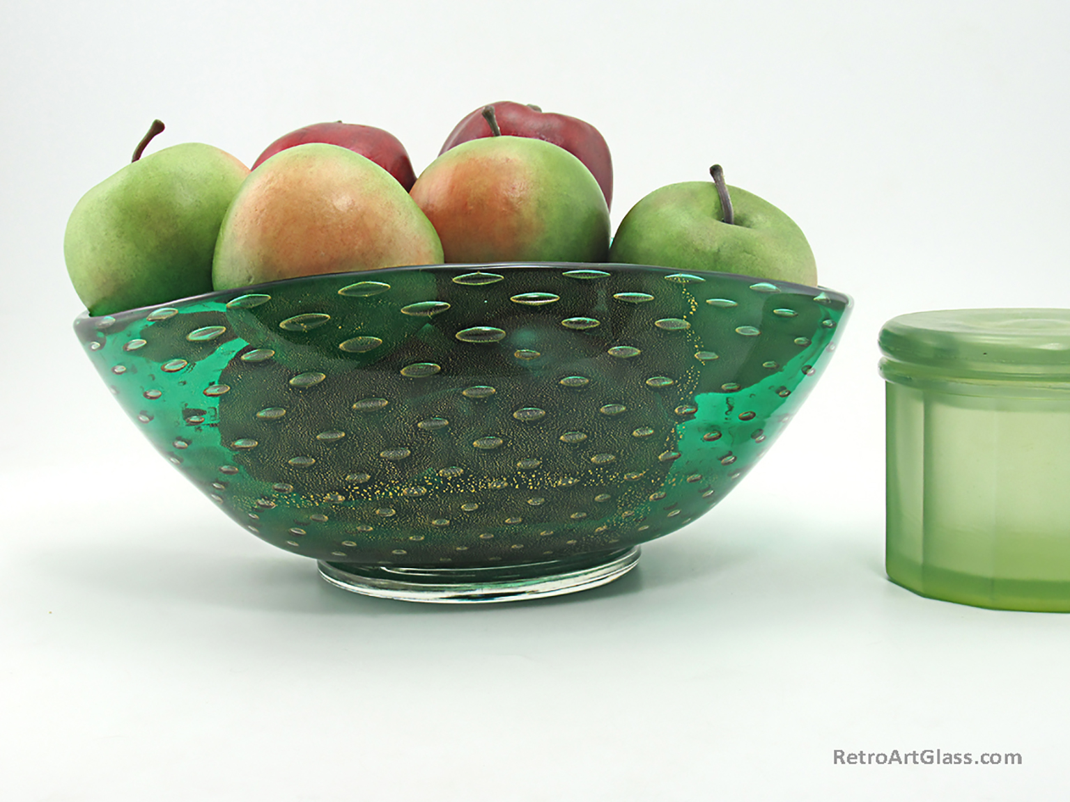 Large Seguso Art Glass Emerald & Gold Centerpiece Bowl Italy - Image 2