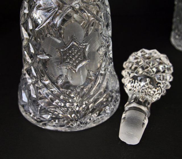 Large Vintage Etched Crystal Glass Decanter