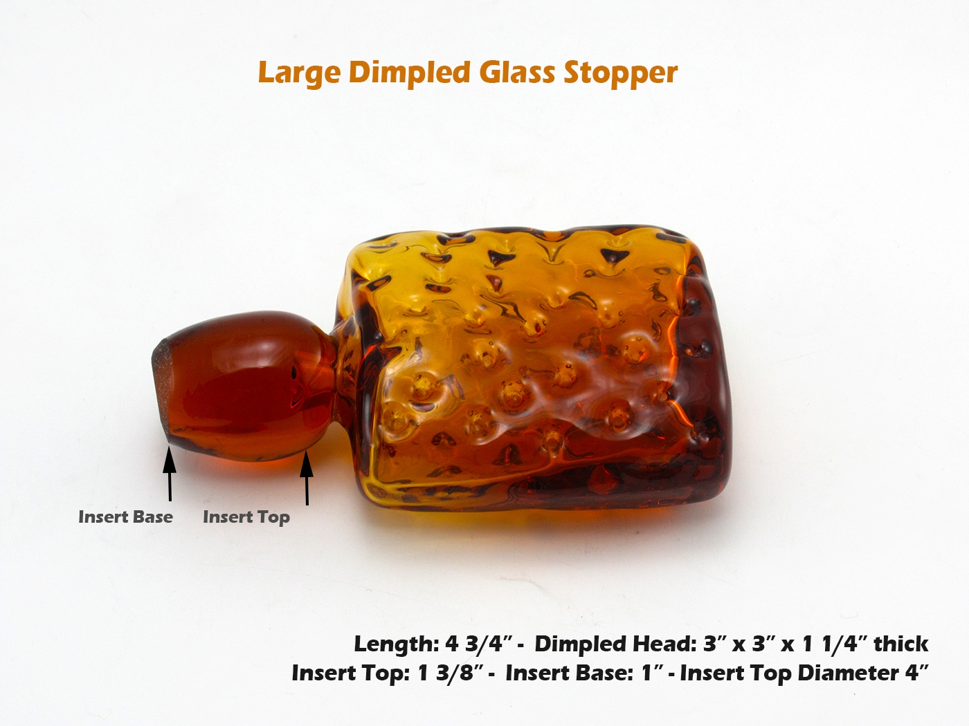 Hand-Blown Decanter Stopper Big Amber Glass Dimpled Square - Image 2