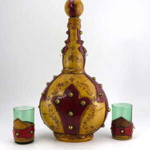 Mid-Century Italian Leather Glass Decanter and Shots