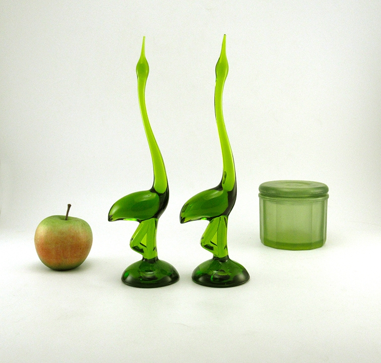 Art Glass Egret Pair Mid-Century Mod Tall Figurines - Image 5