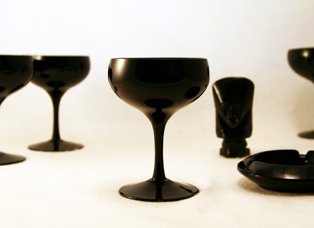 Mid-Century Modern Ebony Glass Saucer Champagne Set - Image 2
