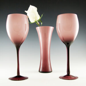 Mid-Century Hand Blown Cased Glass Vase And Wine Glass Set