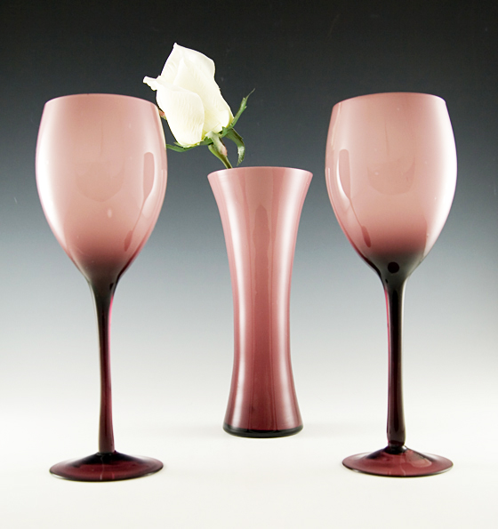 Mid-Century Hand Blown Cased Glass Vase And Wine Glass Set