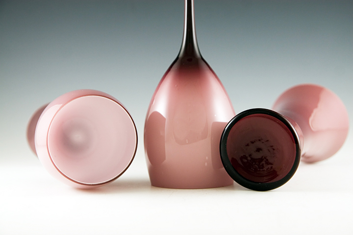 Mid-Century Hand Blown Cased Glass Vase And Wine Glass Set - Image 3