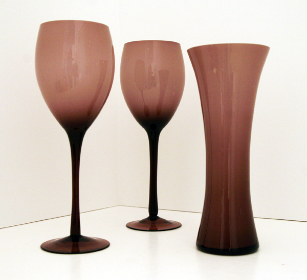Mid-Century Hand Blown Cased Glass Vase And Wine Glass Set - Image 2