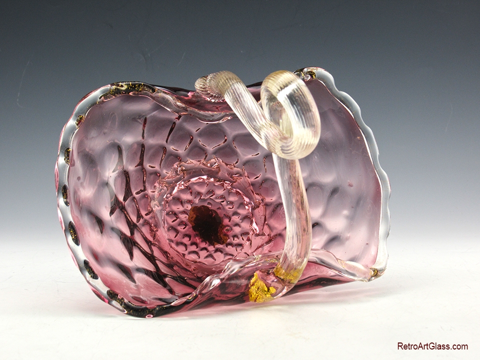 Vintage Venetian Glass Basket Amethyst and Gold - Image 4