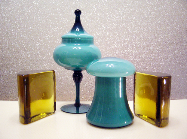 Mid-Century Italian Set of Cased Opaline Glass Vessels