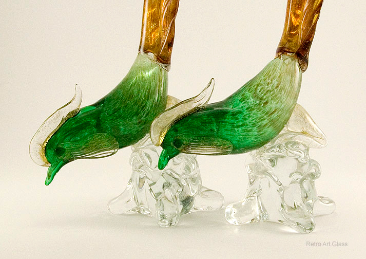Mid-20th Century Modern Venetian Art Glass Pheasant Pair