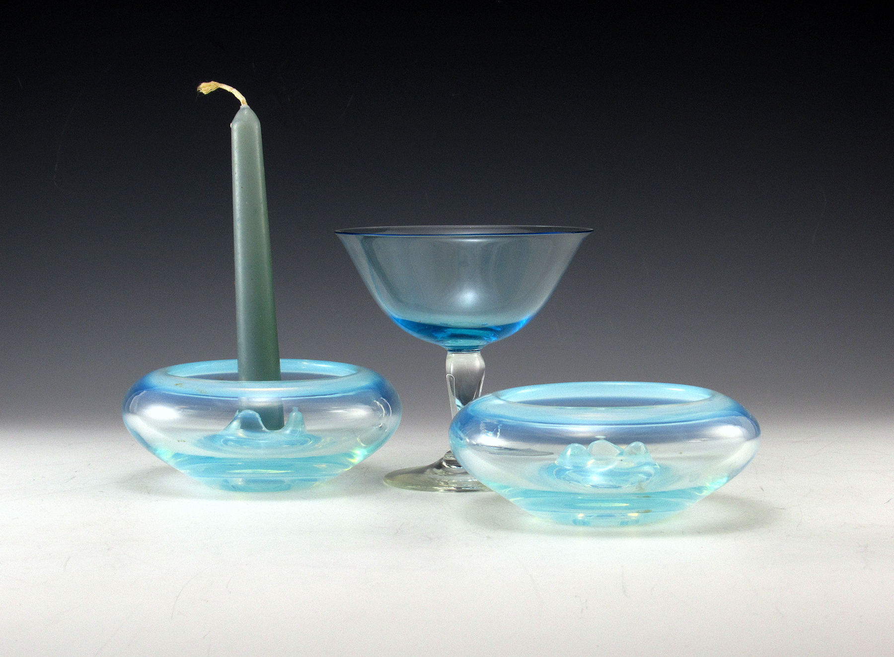 Fostoria Seascape Set of Mid-20th Century Modern Candle Bowls - Image 2
